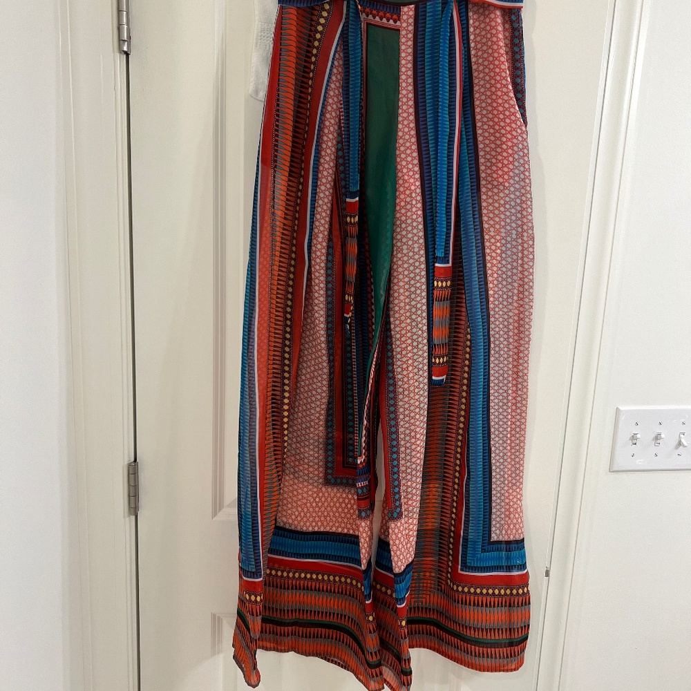 Banjul Wide Leg Sheer Graphic Abstract Hidden Zipper Pants--Size Medium